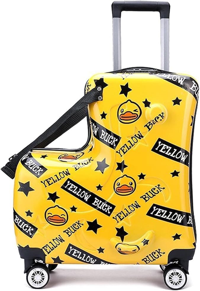 Cute Unisex Kids Ride-On Suitcase Travel Trolley Case, Spinner Carry-On Luggage with Wheels - Fits Ages 1-6 Years