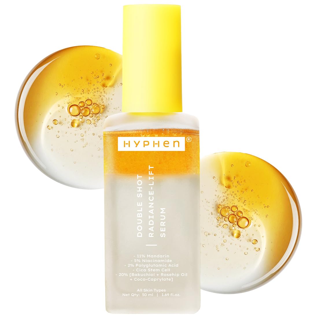 Hyphen 18% Brightening + 20% Collagen Face Serum | Double Serum with 11% Mandarin 5% Niacinamide 2% PGA & Bakuchiol | Brightening & Collagen Boost | Dark Spots & Melanin Reduction | All Skin Type-50ml