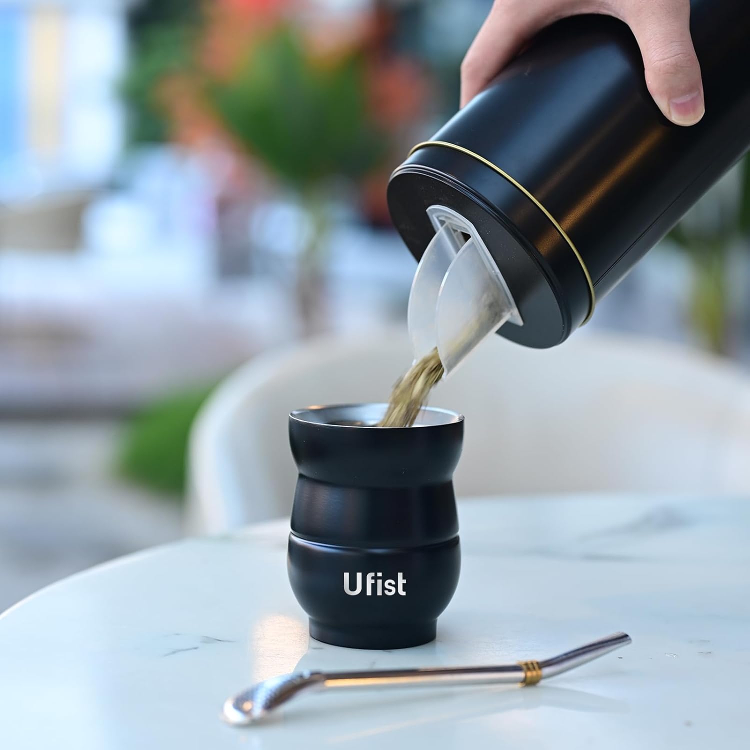 Uruguayan Style Yerba Mate Cup Set, Include 4.8oz Modern Stainless Steel Mate Gourd, 37oz Yerbero, 2pcs Bombilla Straws, Cleaning Brush (Black) - Image 7