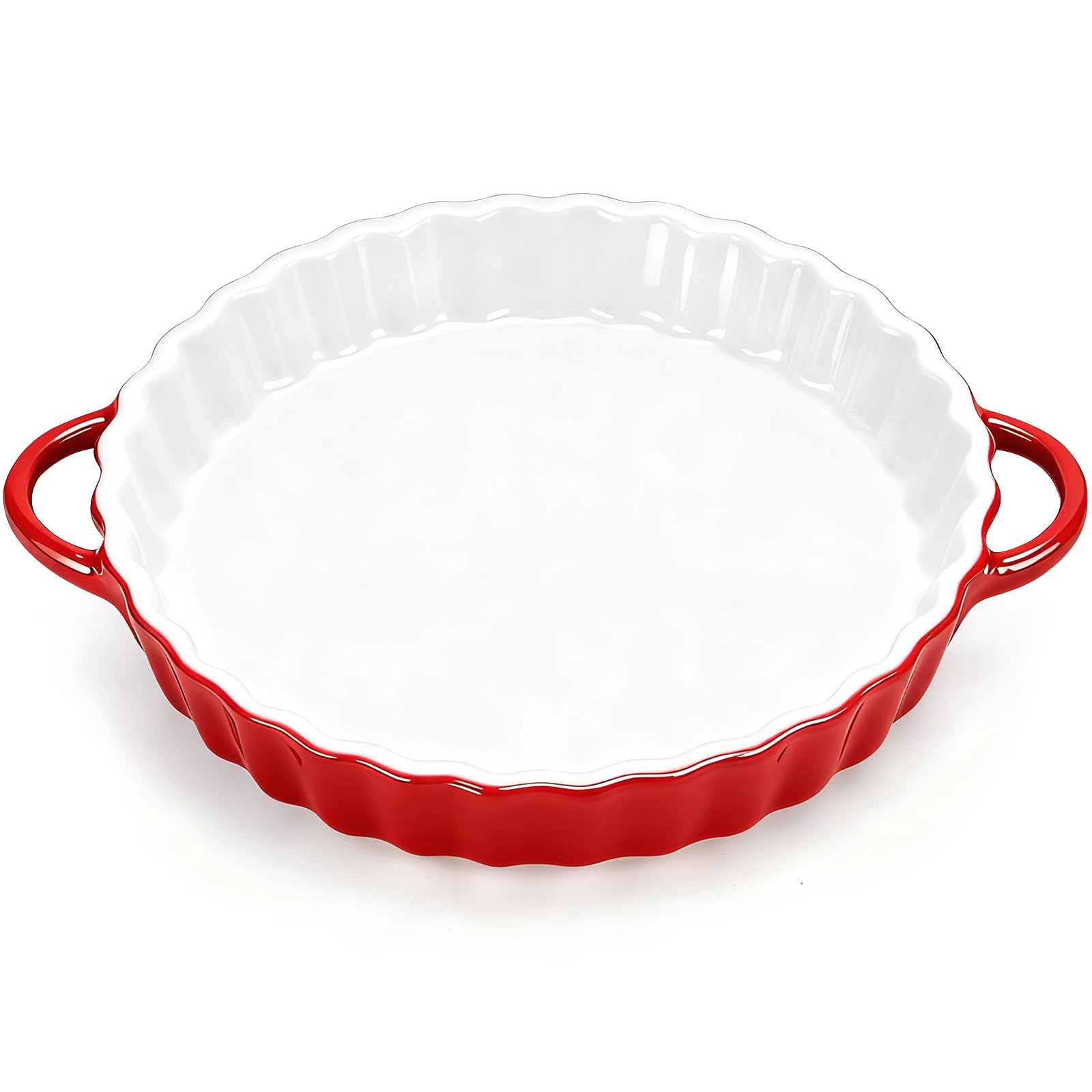 IIRC Teglia per torta in ceramica con manici, 26 x 21 x 5 cm, rotonda, in ceramica, per quiche, tartes (rosso)