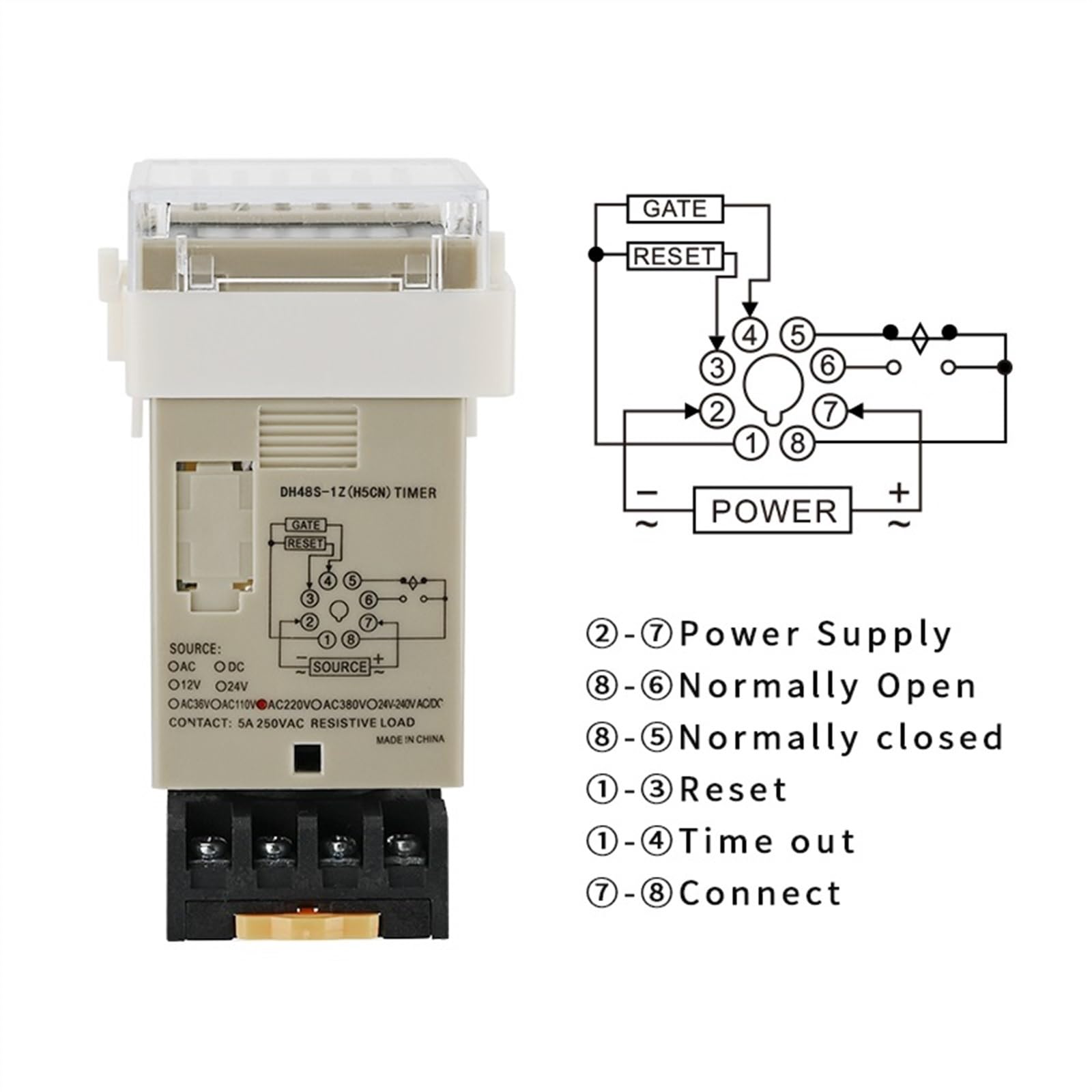 DH48S-1Z LED Temporizzatore Digitale Relè Programmabile Interruttore di Ritardo 0.01S-99H99M Base Presa AC/DC 12V 24V 36V 110V 220V 380V (Size : AC 110V)
