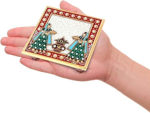 Miniatura 5 de Handicrafts Paradise Mármol Puja Chowki Par con Kalash