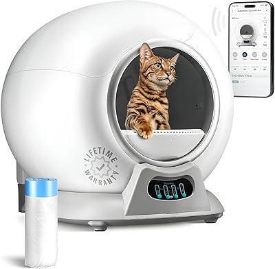 PetCove Self Cleaning Litter Box with Auto Safety Sensors for Multiple Cats - Automatic Cat Litter Box Self-Cleaning - Covered Odor Removal with APP Control - Compatible On All WiFi - Electric Robot