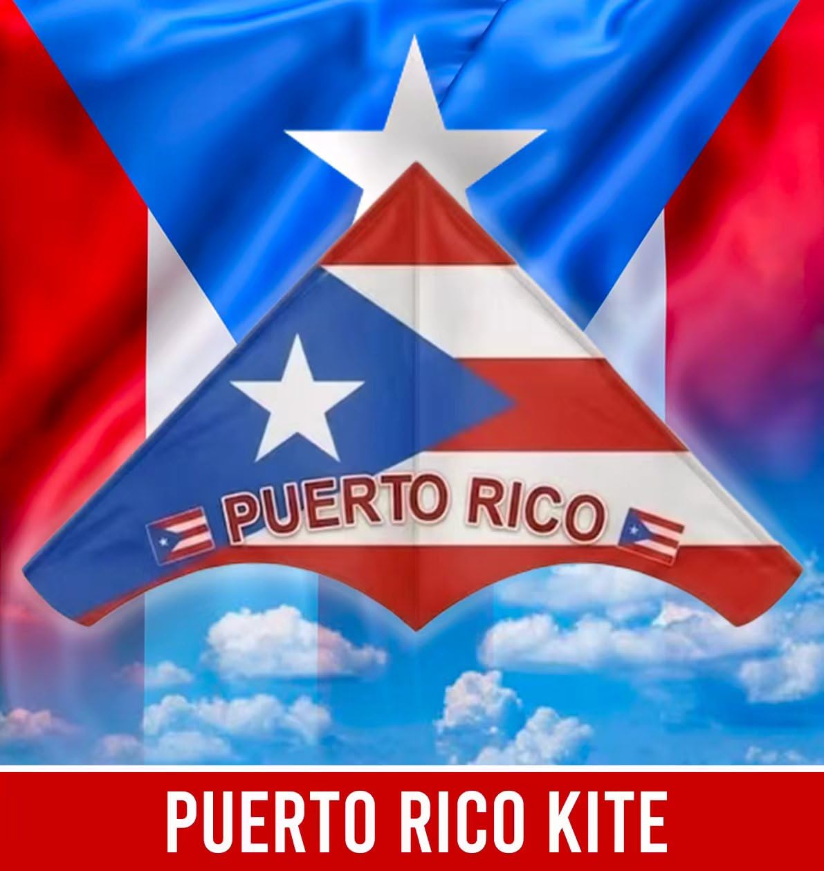 Cerf-volant drapeau de Porto Rico – Boricua rouge blanc bleu Delta cerf-volant avec longue queue | Design drapeau volant extérieur pour adultes | Fierté portoricaine plage et parc Boricua