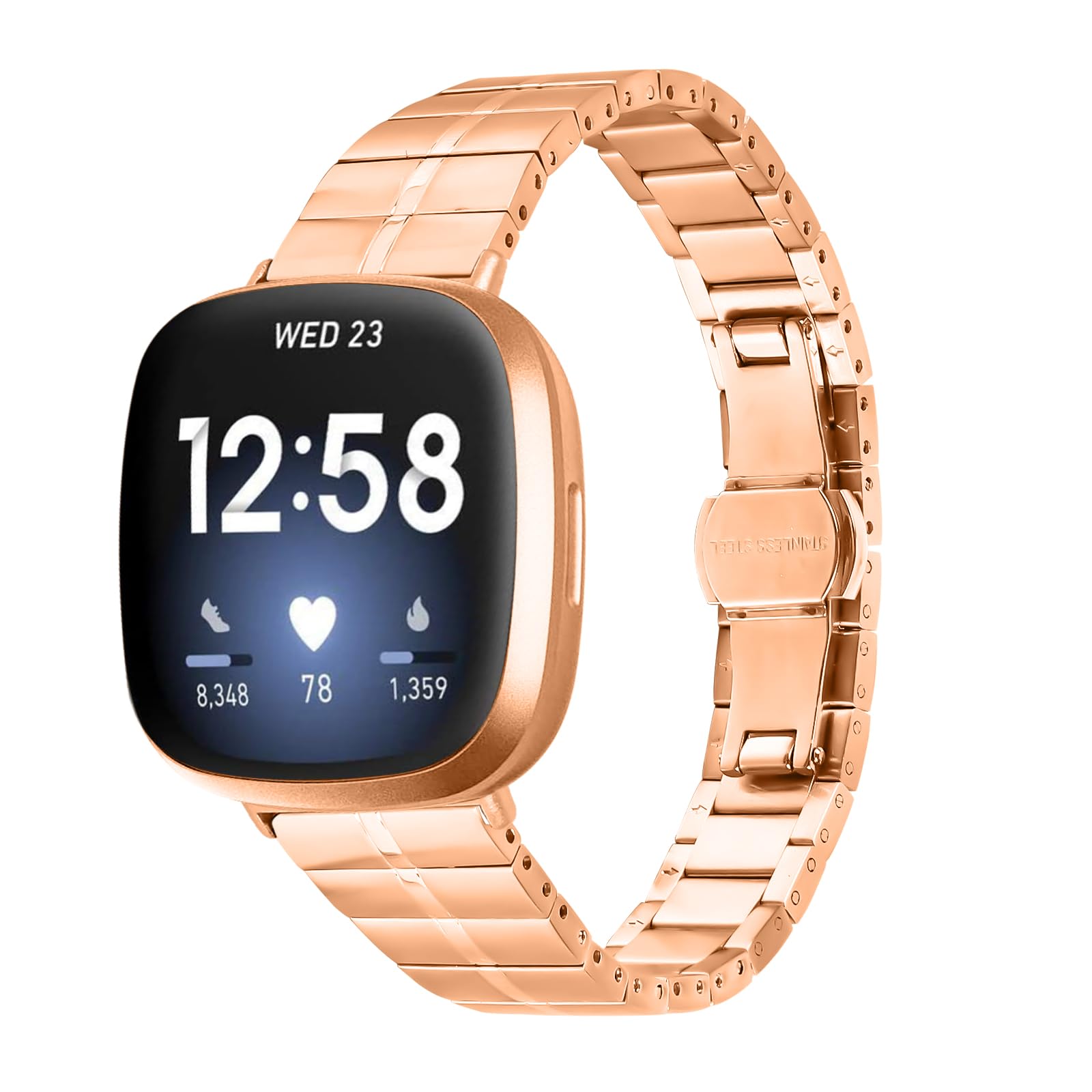 MVRYCE Compatible With Versa 4, Stainless Steel Metal Wrist Strap Breathable Replacement Band Bracelet For Versa 3/Versa 4/Sense/Sense 2 (Y04)