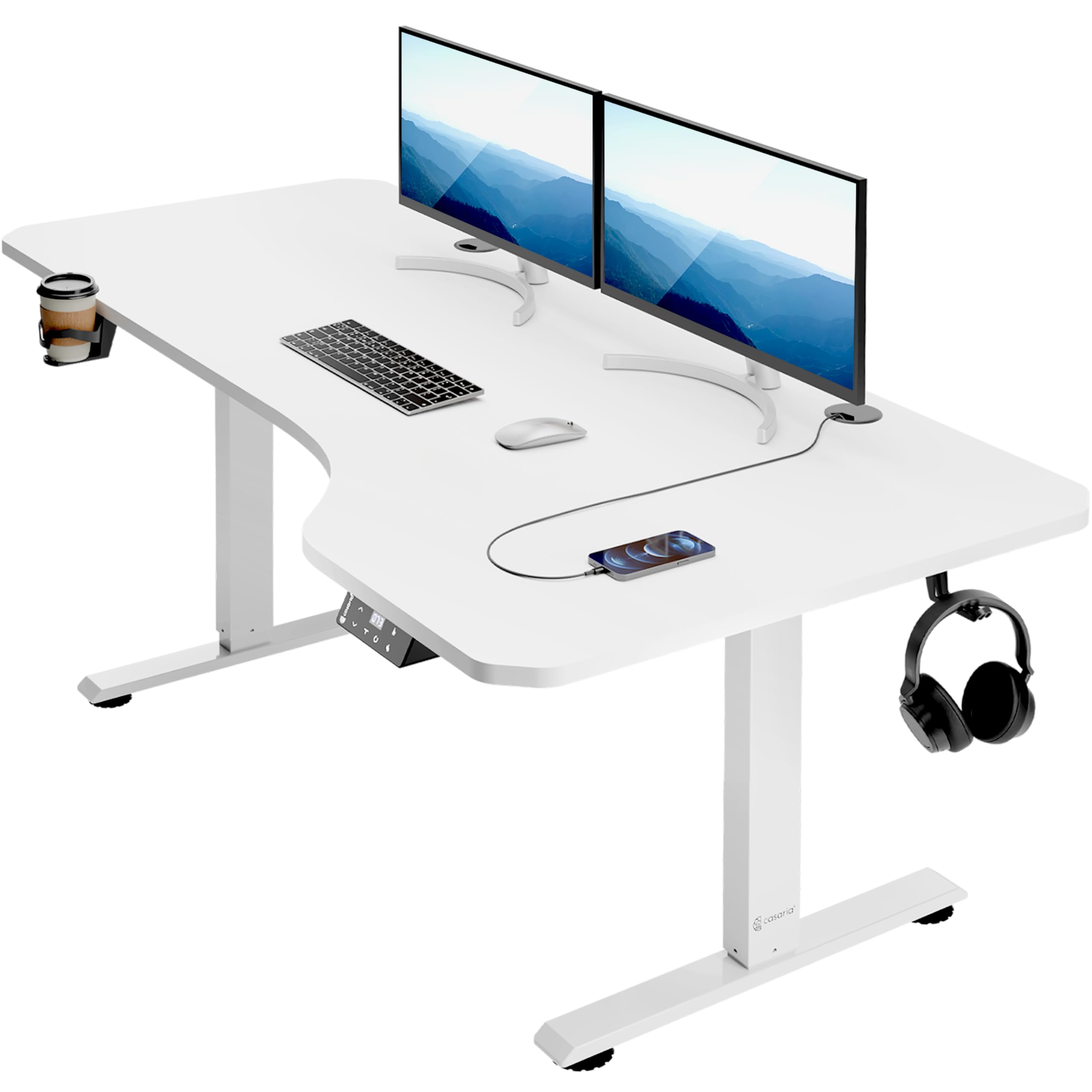 CASARIA® Escritorio Ajustable en Altura Acero Función Memoria 160x75cm Pantalla LCD Mesa Gaming Ergonómica Oficina