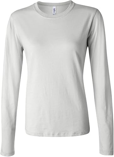 Bella + Canvas - Camiseta de manga larga para mujer, talla L, color blanco, Blanco