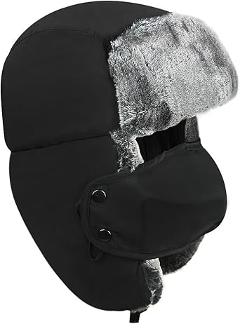 Cartoon Winter Hats Ski Cap for Girls Boys Windproof Thermal Fleece Trapper Hat with Earflap Face Warmer