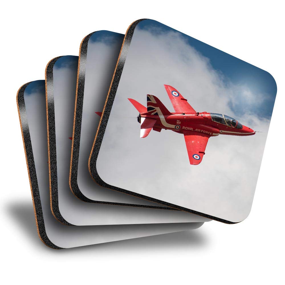 Destination Vinyl Ltd Great Coasters (Set of 4) Square - Red Arrows Plane RAF Drink Glossy Coasters/Tabletop Protection for Any Table Type #14551