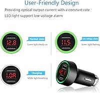 Vista 4 de PALUMMA Cargador de coche USB dual de 24 W/4.8 A, salida de 12 V a USB con encendedor de cigarrillos Medidor de voltaje Pantalla LED/LCD Batería