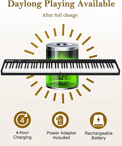 Miniatura 7 de Vangoa Teclado de piano plegable de 88 teclas tamaño completo semipesado Bluetooth portátil plegable teclado eléctrico con teclas iluminadas soporte