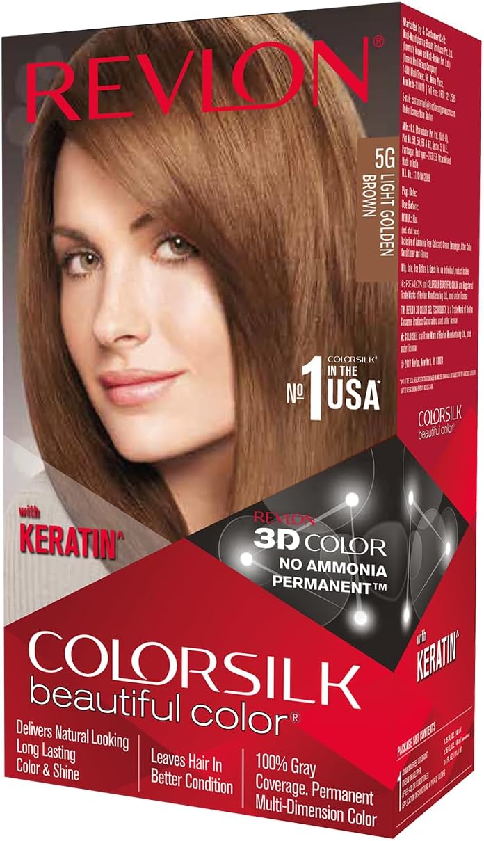 ColorSilk Permanent Hair Color for Women Light Golden Brown | Keratin Enriched | Natural Looking Long Lasting Color with 3D Color Gel technology | 100% Grey Coverage in 5 Minutes | Ammonia Free