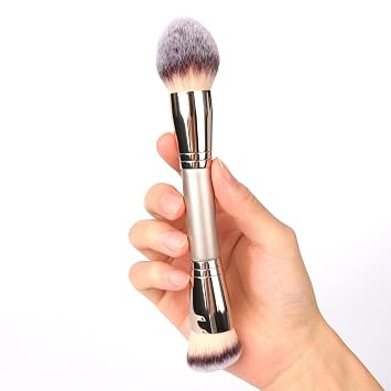 Dual-Ended Foundation Brush Round & Angled Pro-Grade makeup brushes, 100% Vegan Synthetic Makeup Brush for Flawless Blending and Application of Liquid, Powder, Cream, Blush Round Dual-Ended