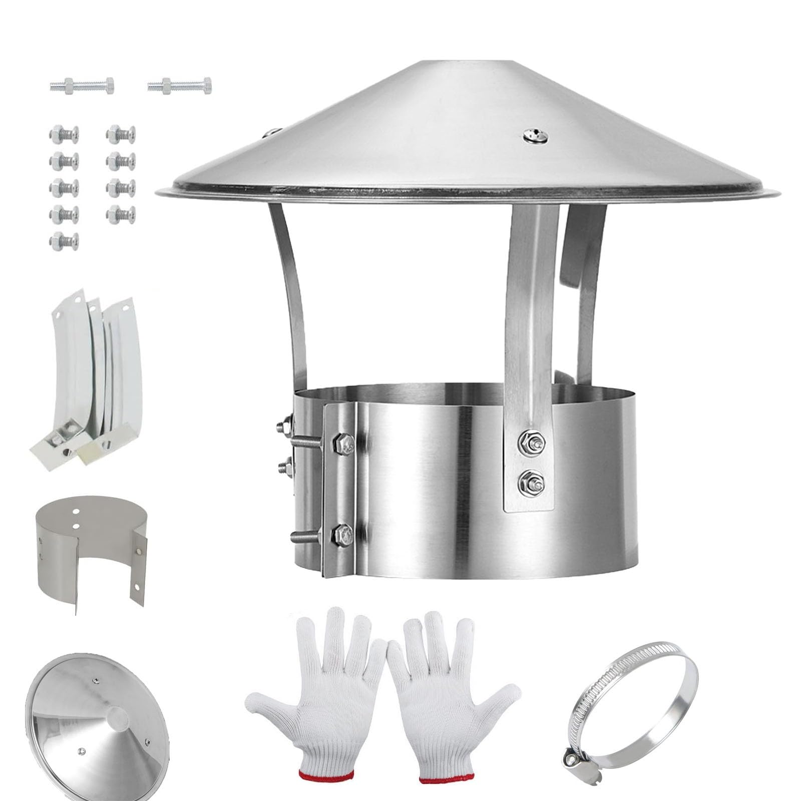 OYSKGNCMW 201 Stainless Steel Chimney Cap Chimney Rain Caps for Fireplace with Gloves and Adjustable Metal Strips Chimney Roof Rain Guard for Fireplace Roof Vent Outdoor Use(4.3in)