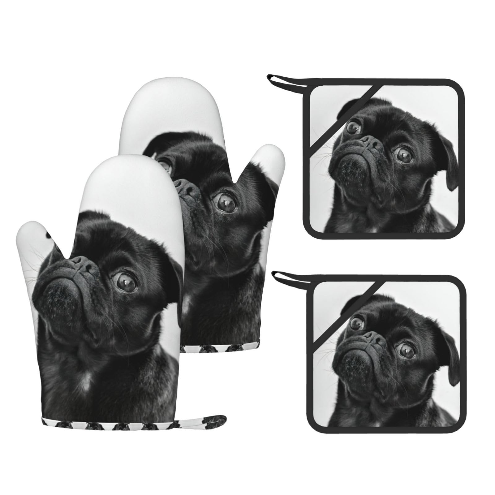 Gants de cuisine antidérapants à motif carlin noir pour manipuler vos plats chauds sans risque