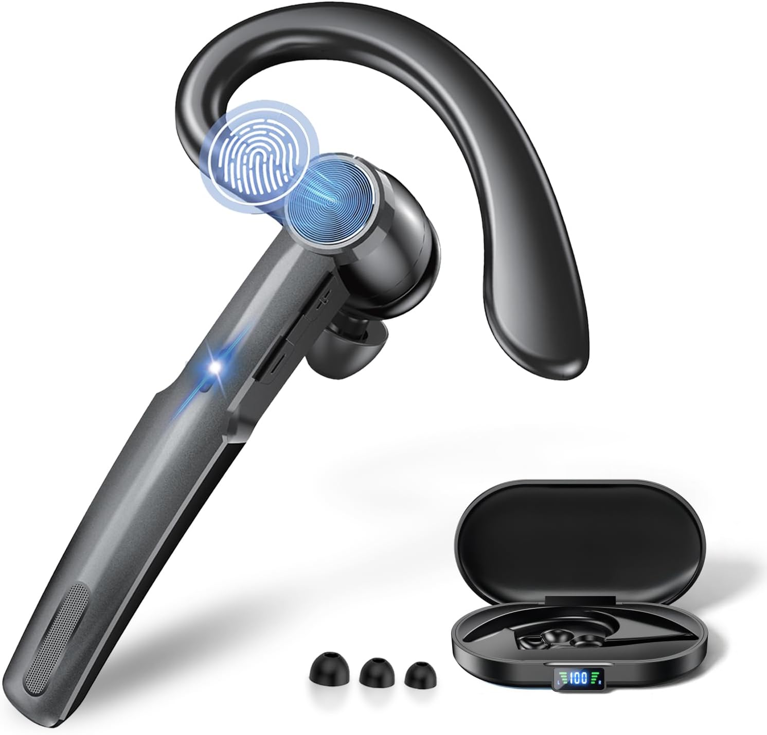 Product image of Wireless Business Bluetooth Earbud, Dual Device Connectivity & Rotating Ear Hook, LED Power Display, 55H Playtime, Crystal-Clear Calls with Noise Cancellation, Bluetooth 6.0 for Office/Driving-Black