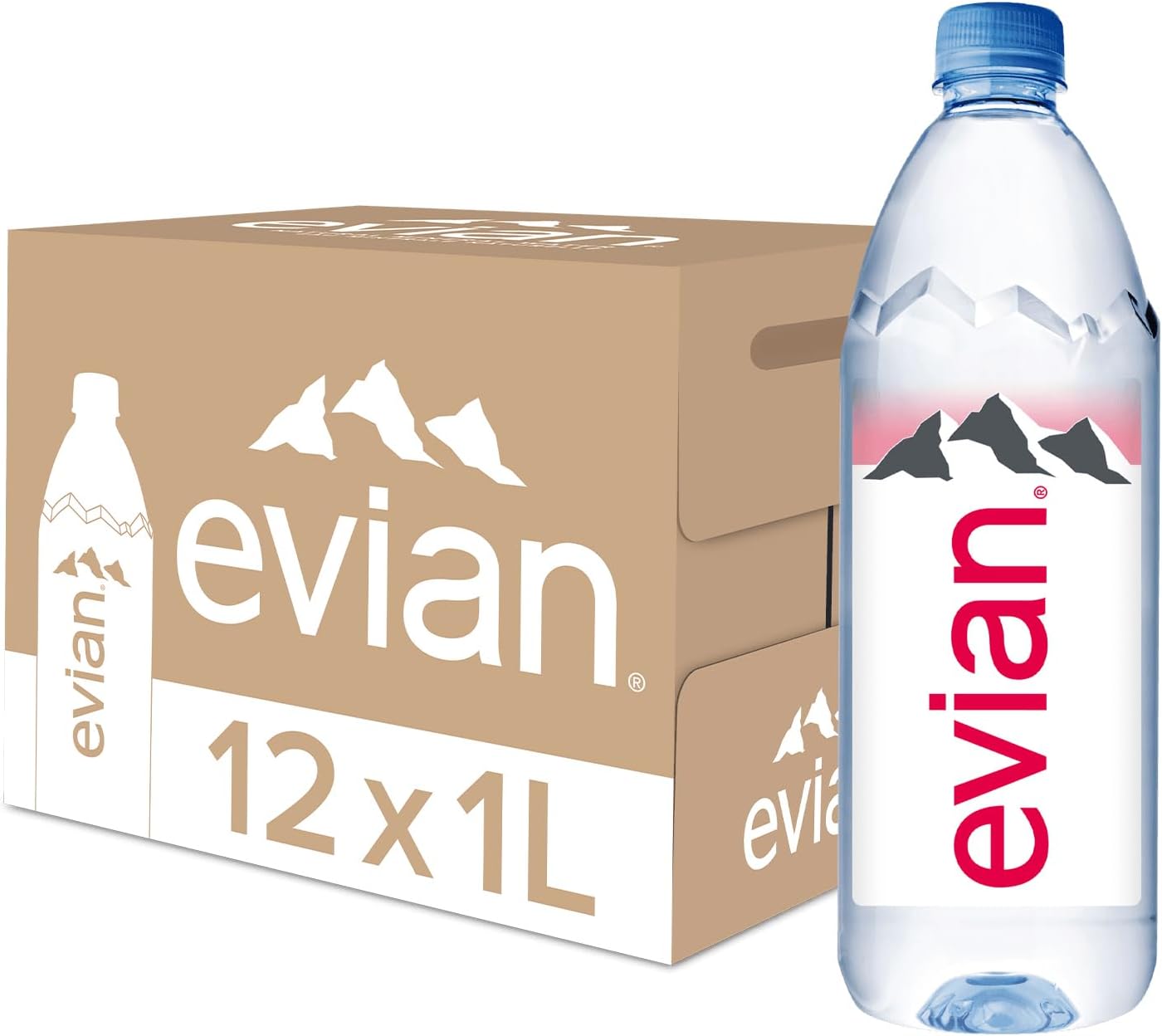 Evian Natural Spring Water, Naturally Filtered Spring Water in Large Bottles, (1 Litre x 12 Units)
