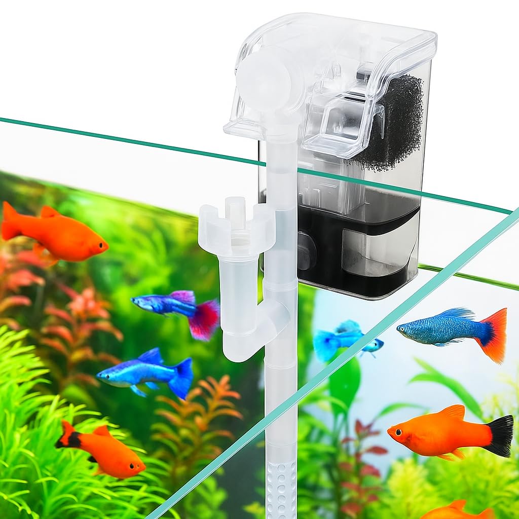 VAYINATO Mini Compact Transparent Hang On Filter | LY-800A | 2.5 Watts | 280L/Hr for Small Aquarium Fish Tank Upto 30Cm and for Bowl with Adjustable Flow Controller by Petzlifeworld