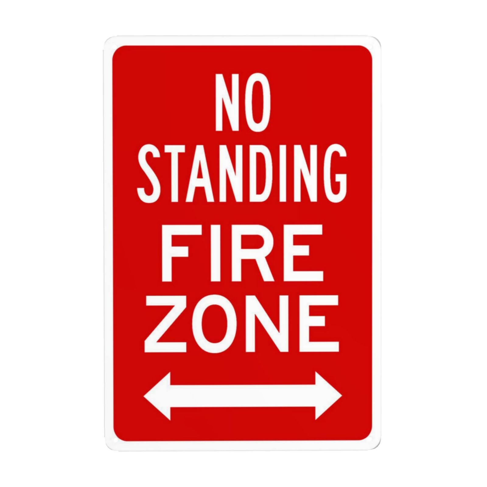 SMAZDFXX No Standing Fire Zone With Bidirectional Arrow Metal Warning Signs, Cautions Security Tin Sign, Safety Posted Signs for Street Business Wall Decor 8"x12"