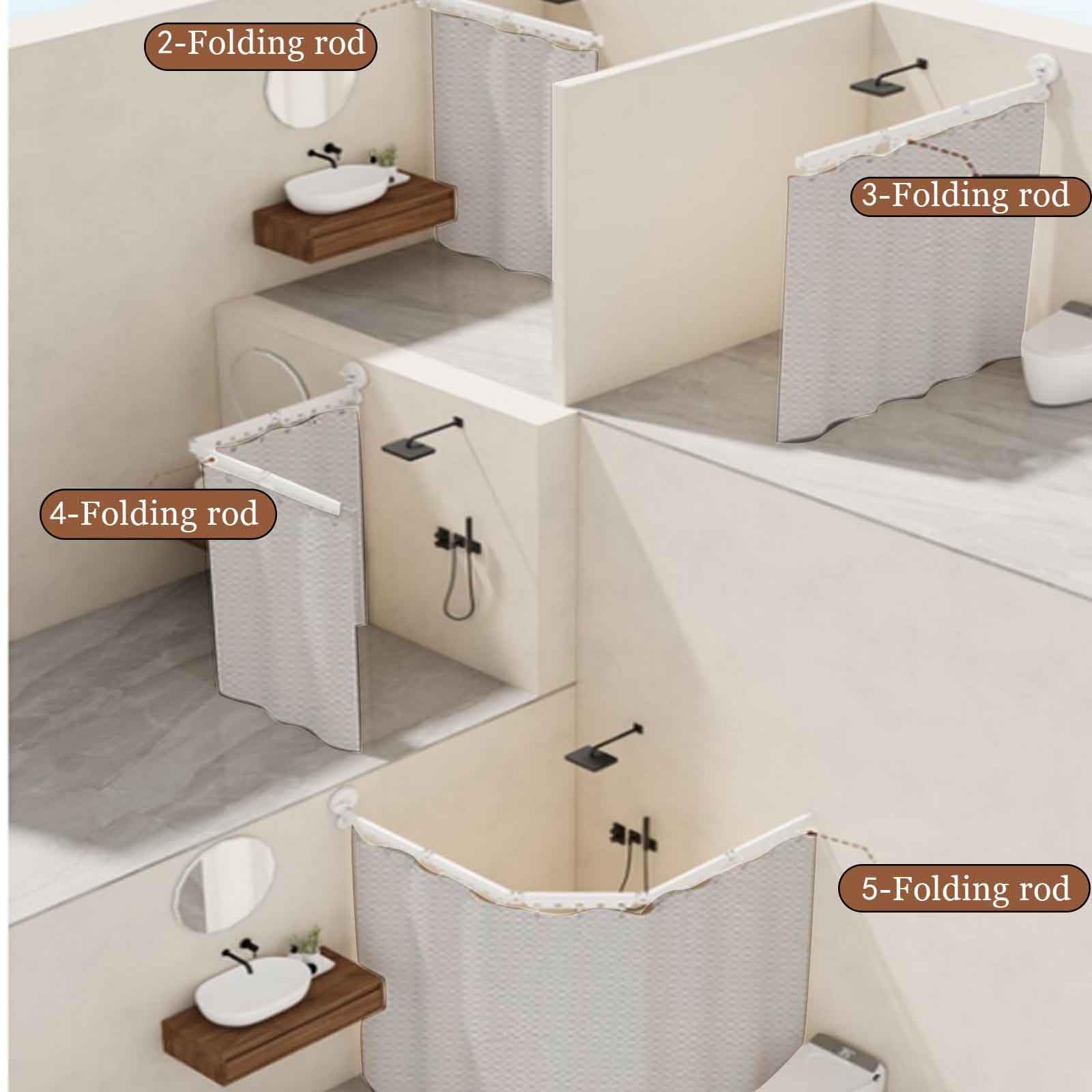 Cortina de ducha plegable ajustable y juego de lino, moderna cortina de ducha resistente al agua, barras de baño extensibles (cortina de 80 pulgadas de ancho x 180 pulgadas de alto) para decoración