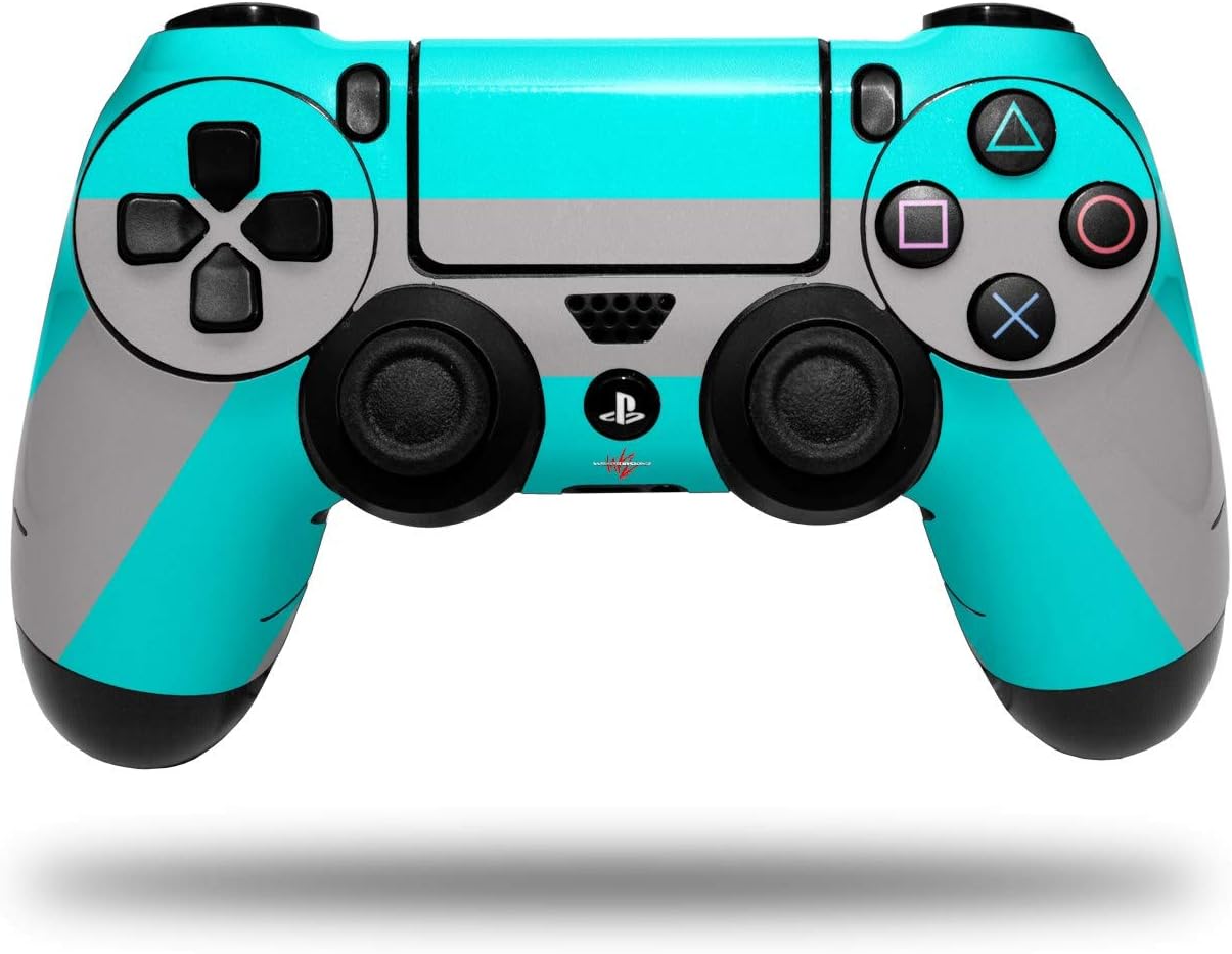 WraptorSkinz Skin compatible with Sony PS4 Dualshock Controller PlayStation 4 Original Slim and Pro Psycho Stripes Neon Teal and Gray (CONTROLLER NOT INCLUDED)