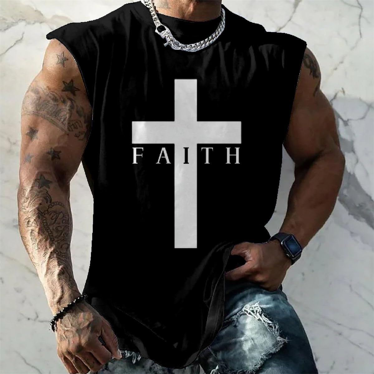 LOAIHA Jesus Shirts for Men Sleeveless Workout Shirts Muscle T Shirts Gym Tank Tops Jesus Cross Graphic Christian Clothing