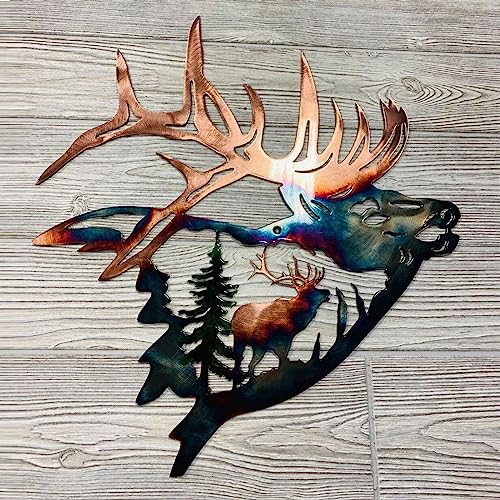 Wibota 2Pcs Rustic Metal Elk Wall Art Decor Cabin Hunting Decor Deer Hanging Art Moose Wildlife Pictures In Western Home Bedroom Farmhouse Outdoor Vintage Flying Animal Hunters Artwork Handcraft Gifts #TOP1
