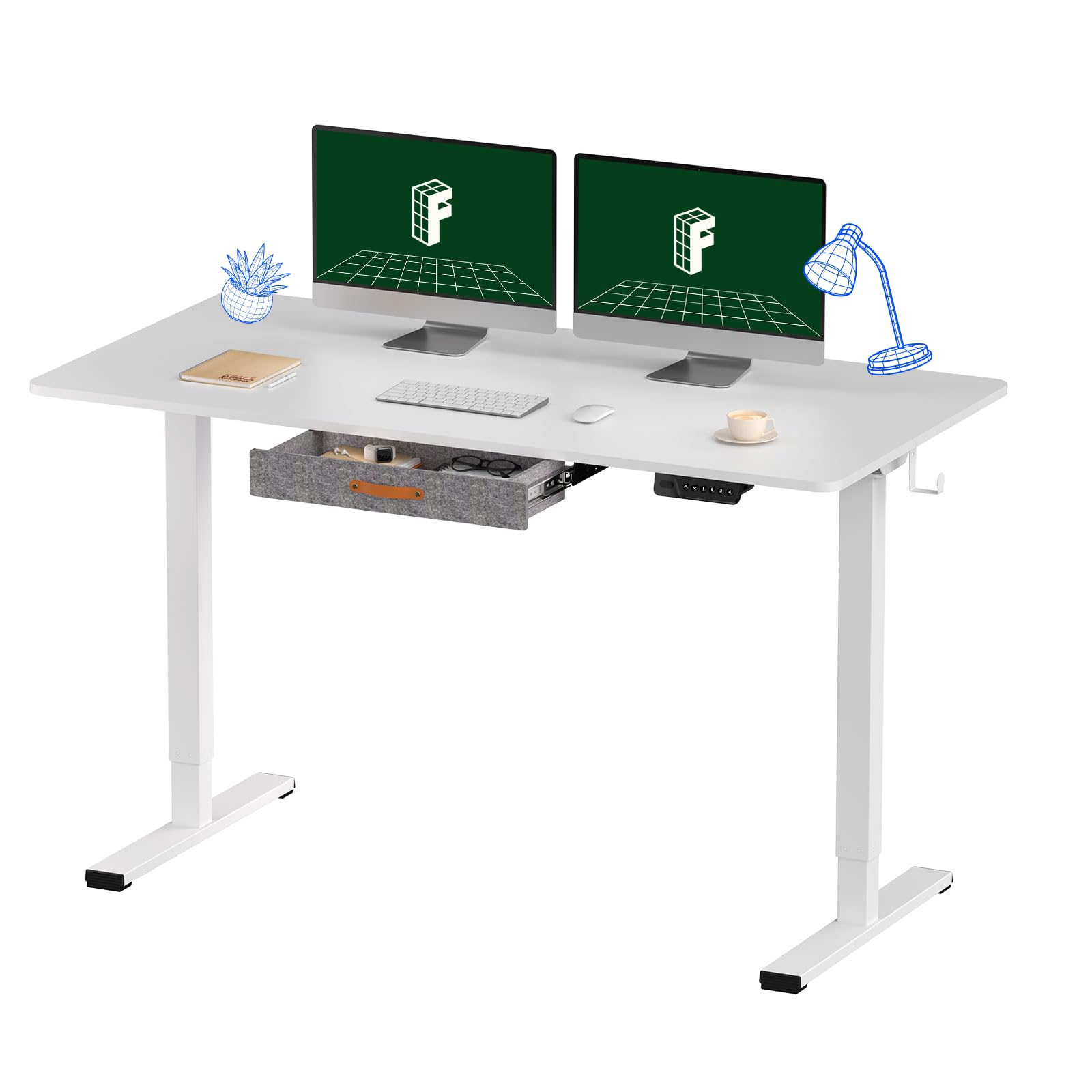 FLEXISPOT Standing Desk with Drawer Electric Stand Up Desk with 55 x 24 Splice Desktop Ergonomic Memory Controller Height Adjustable Desk E150 (White Frame + 55" White Desktop)