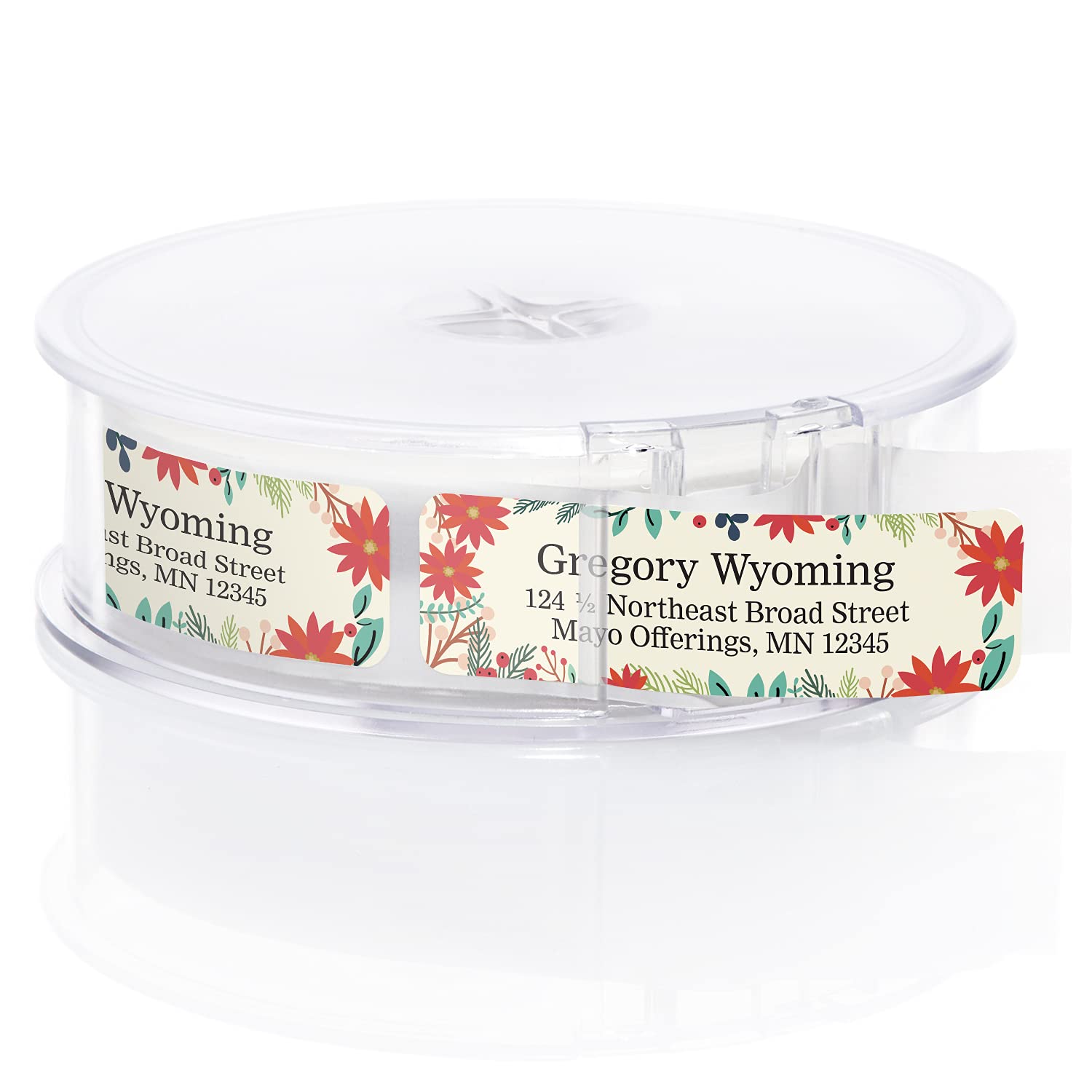 Ivory Holiday Floral Rolled Address Labels/Roll of 250 Personalized Return Address Labels/Designer Return Address Stickers in Elegant Plastic