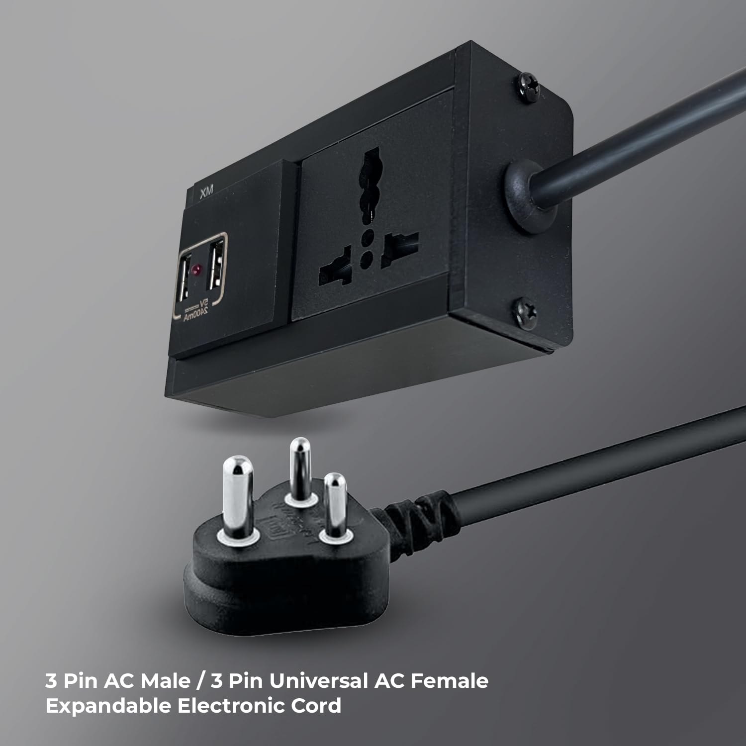 MX Single Socket Extension Board with 2 USB Ports (5V/2.4A) β 3 Pin 6A to 13A Compatible Power Extension Cord, 1.5 Meter Heavy Duty Cable with Indicator & Flame Retardant Body for Home & Office 1
