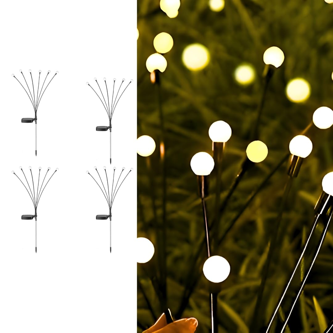 Hardoll Solar Lights Outdoor 6 LED Firefly Lamp for Home Garden Waterproof Decoration (Warm White-Pack of 4, Flashing &Steady Mode)-image-2