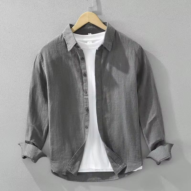 Chemise coton et lin homme de qualité supérieure coupe ample classique - 7