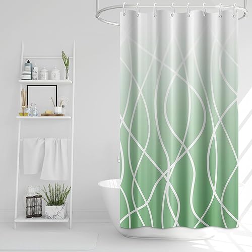 Miniatura 150 de Cortina de ducha pequeña a rayas gris claro degradado para baño, 36 x 72 pulgadas, juego de cortina de ducha geométrica para cabina de RV con Gris