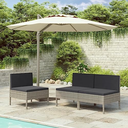 GeenYuu Chaises de Jardin Lot de 3 en résine tressée Gris avec Coussins Anthracite, fauteuils Confortables pour terrasse, Balcon, Patio et Espace extérieur...