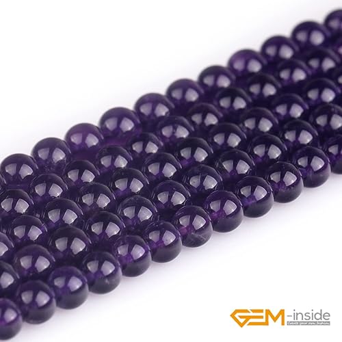 Miniatura 3 de GEM-Inside Cuentas sueltas de amatista natural de 6 mm, piedra preciosa redonda de cristal de energía para hacer joyas, 15"