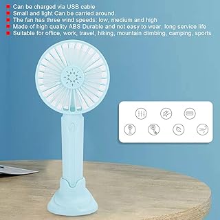 Mini wentylator USB, regulowany, płatny mini wentylator Akumulator do pracy biurowej, podróży, turystyki pieszej, wspinaczki górskiej, kempingu, sportu(niebieski)