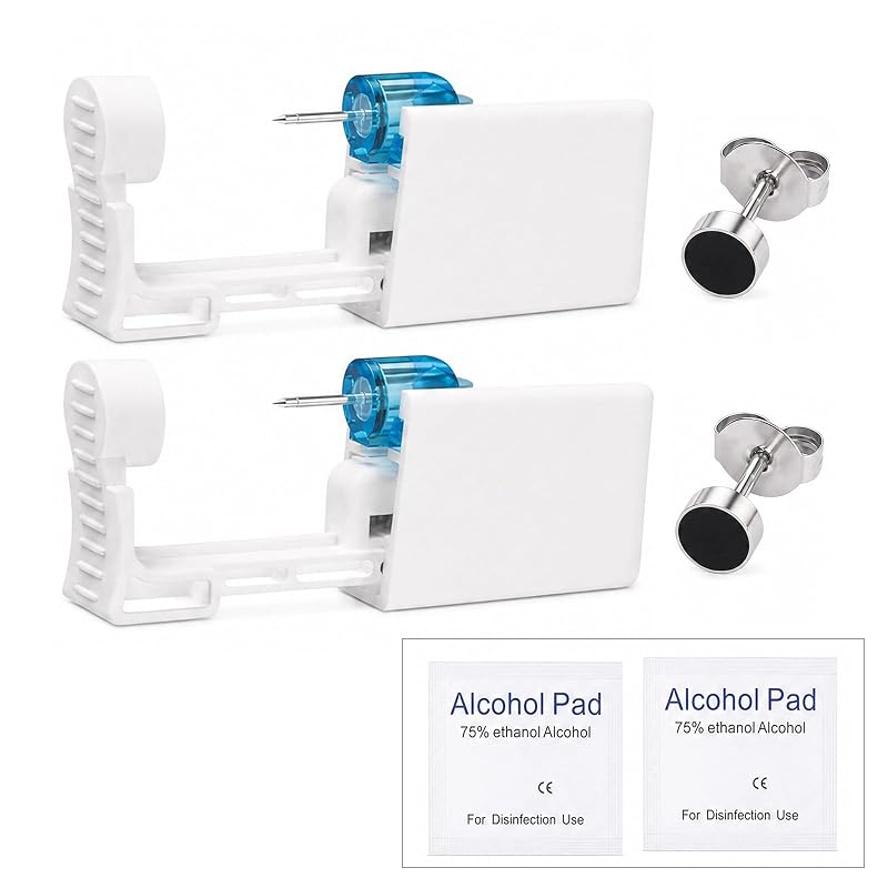 Kit para piercing de orelha YINPAD com 2 pistolas descartáveis e pinos Cool Black de 6 mm