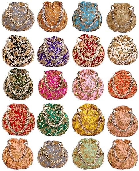 DMS RETAILRajasthani Look Women's Fashion Handmade Handbag Wristlets Ethnic Bridal Potli Batwa Bag Combo Pack of