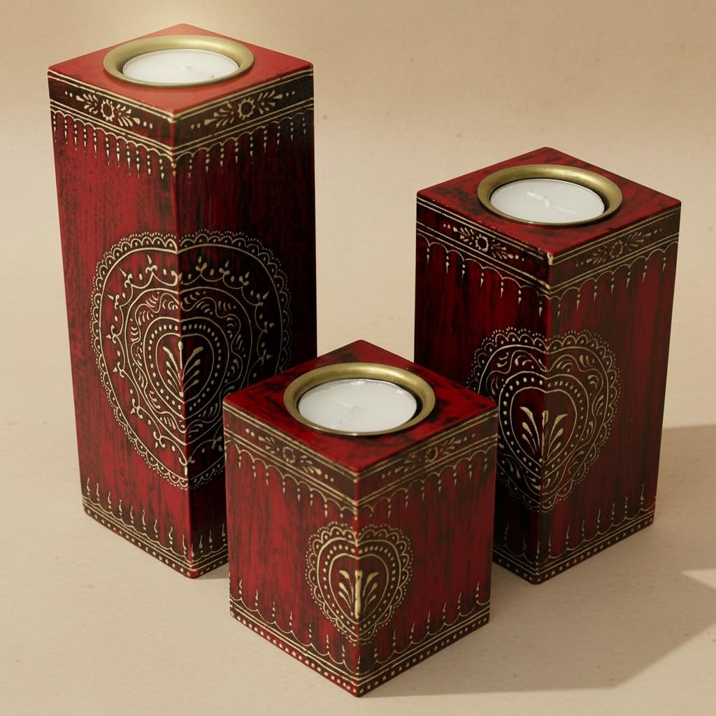 Rustic Wooden Tealight Holders - Set of 3 -4