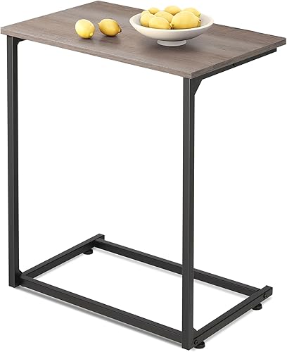 Miniatura 9 de WLIVE Mesa auxiliar negra en forma de C, mesas laterales pequeñas para sofá, mesa de sofá ancha que se desliza debajo, mesa para aperitivos y laptop