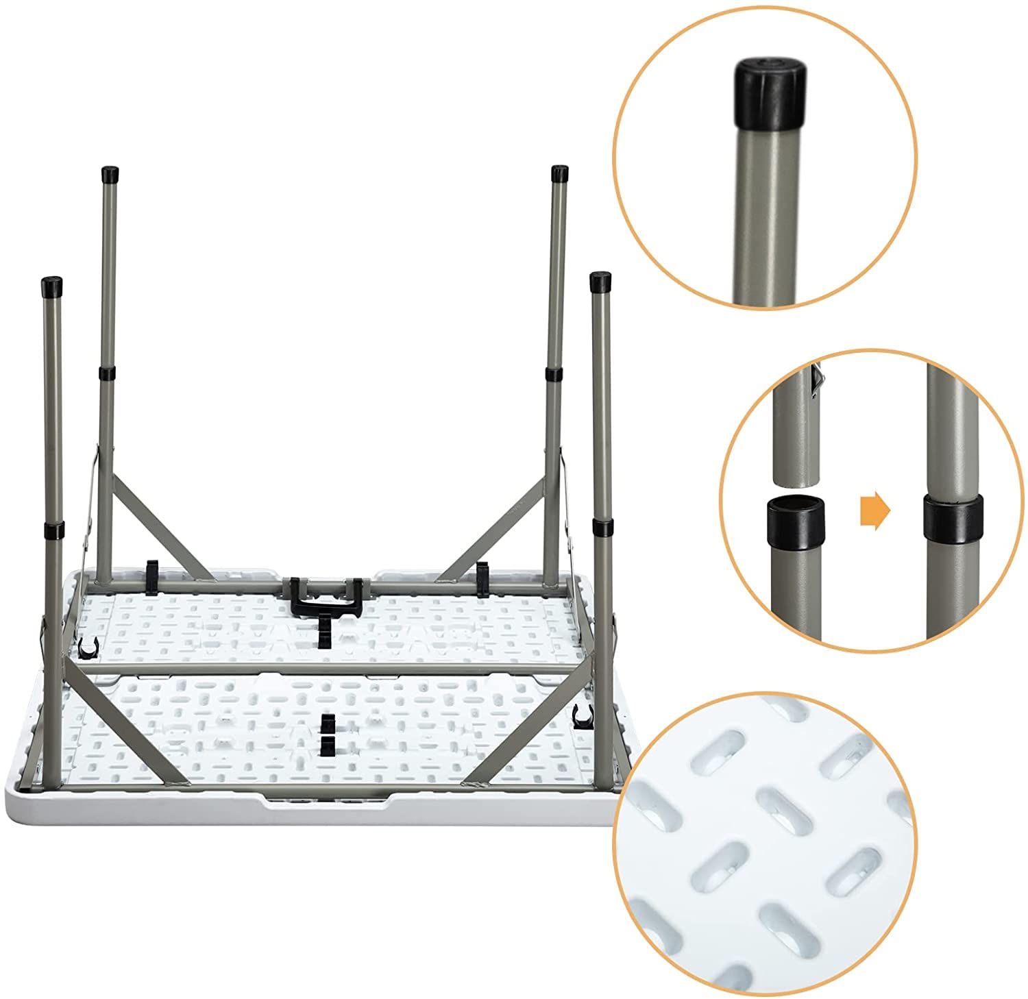 HollyHOME Tavolo Pieghevole Quadrato 87cm Piccolo Tavolo Portatile per Giardino Cucina Picnic Campeggio Tavolino Pieghevole per Feste Balcone Terrazza, Bianco