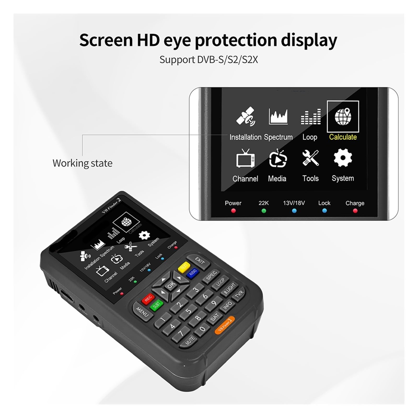 Buscador de satélite V8 Finder 2, DVB-S2/S2X, Pantalla HD de 3,5", analizador de Espectro, AZ/EL automático, /AV, Compatible con Mayoristas