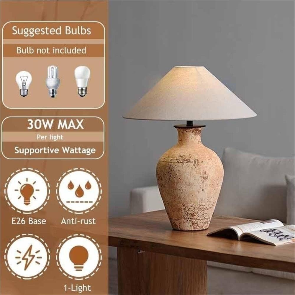 Lampada da tavolo vintage ceramica artigianale, lampada comodino rustica