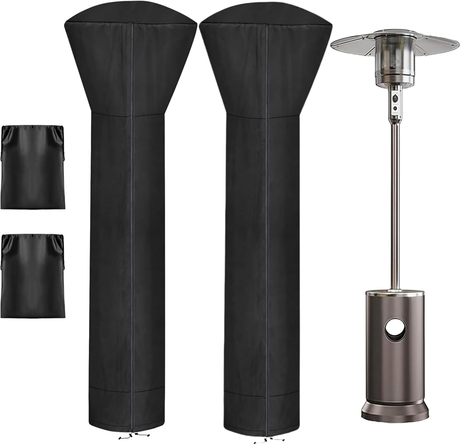 Patio Heater Covers, Outdoor Heater Cover for Standing Heater with Zipper and Storage Bag, Waterproof,Dustproof,Windproof,UV-Resisant,Snow-Resistant 89''H x 33.5"D x 19.5"B (Black - 2 Pack)