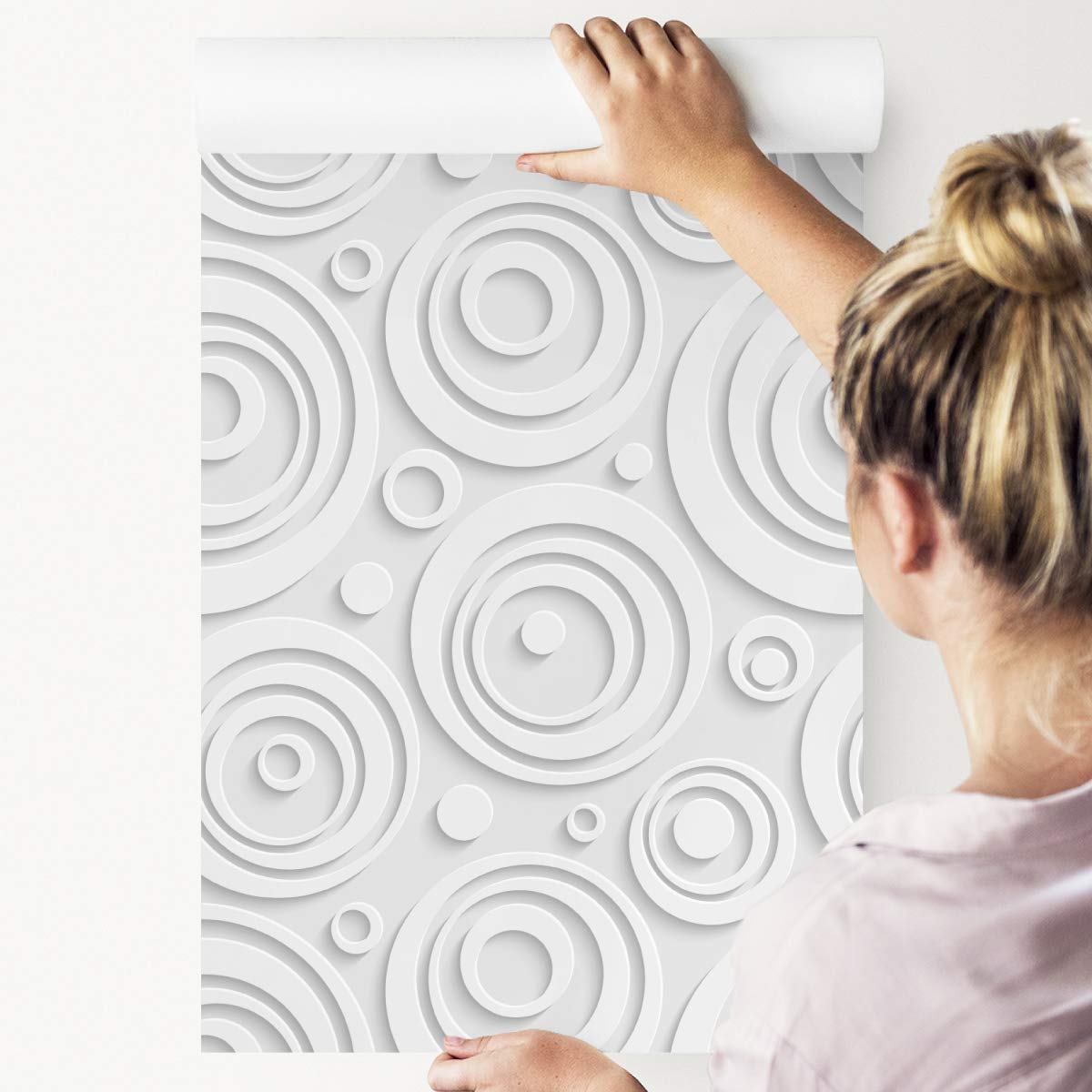 Muralo Papier Peint GEOMETRIQUE - Cercles Clairs - 10m x 53 cm