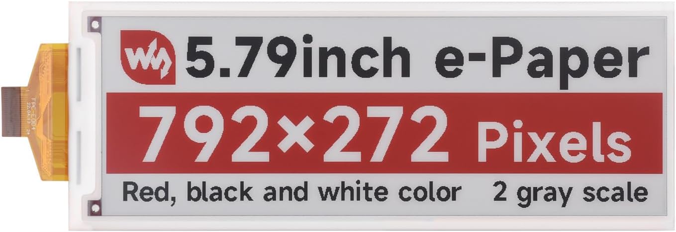 Waveshare 5.79inch E-Paper (B) Raw Display, Compatible with Raspberry Pi, E-Ink Display, 792×272, Red/Black/White, SPI Communication, Without Driver Board