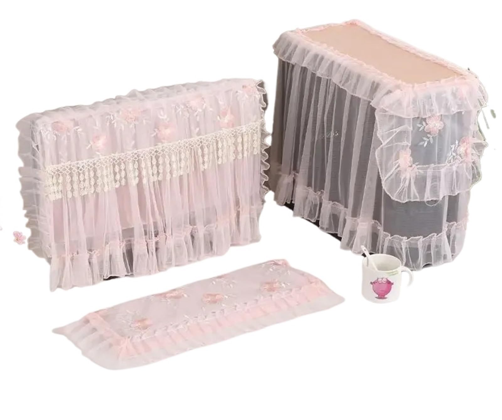 Qvorlth Color1 Monitor Cover 3Pcs/Set Fabric Lace Design Computer Desktop Dustproof Cover Cloth Keyboard Host(Color1)