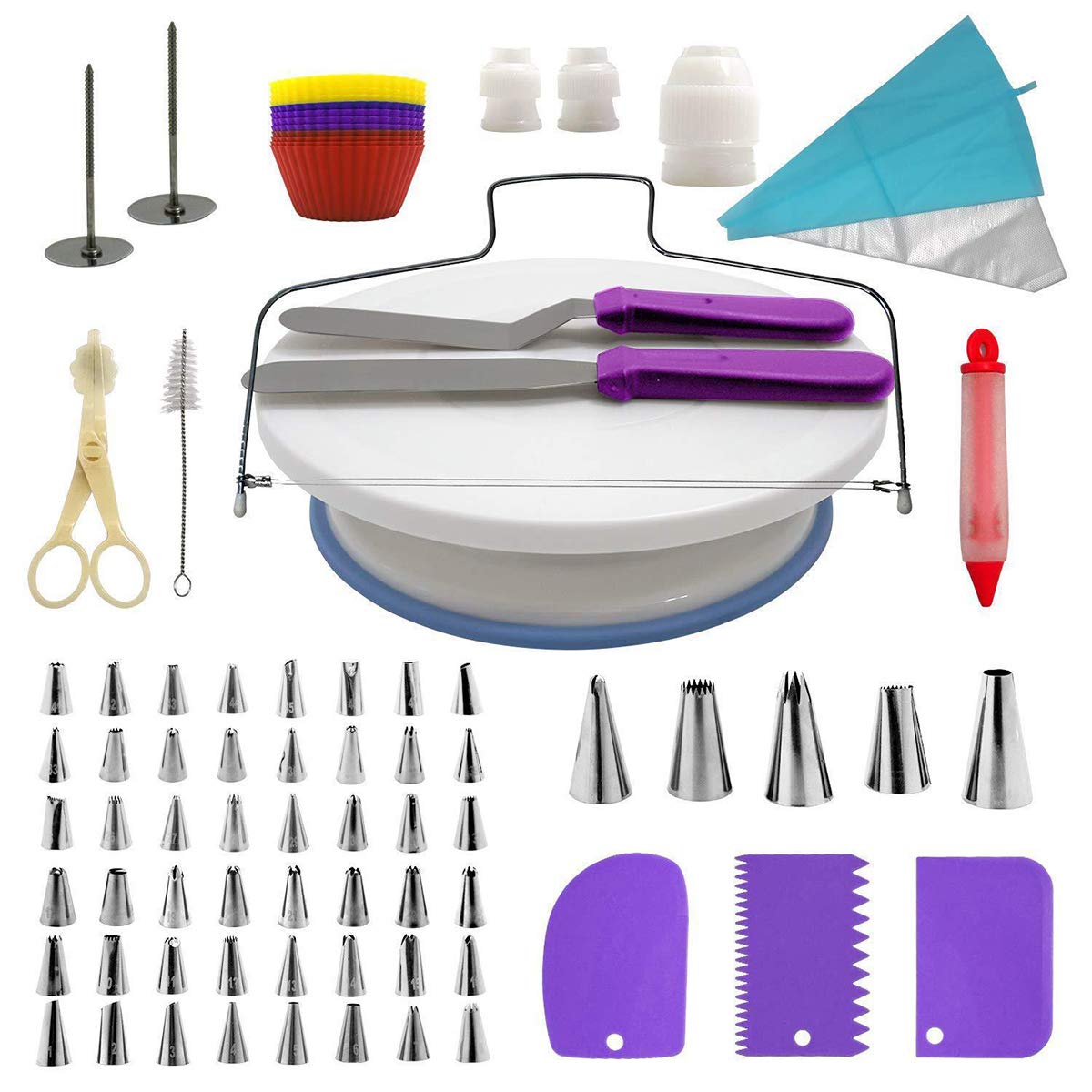 Kit Decorazione Torta, Supporto per Giradischi Antiscivolo Accessori per Strumenti di Decorazione per La Cottura, Decorazioni per La Casa,Viola /106 PCS