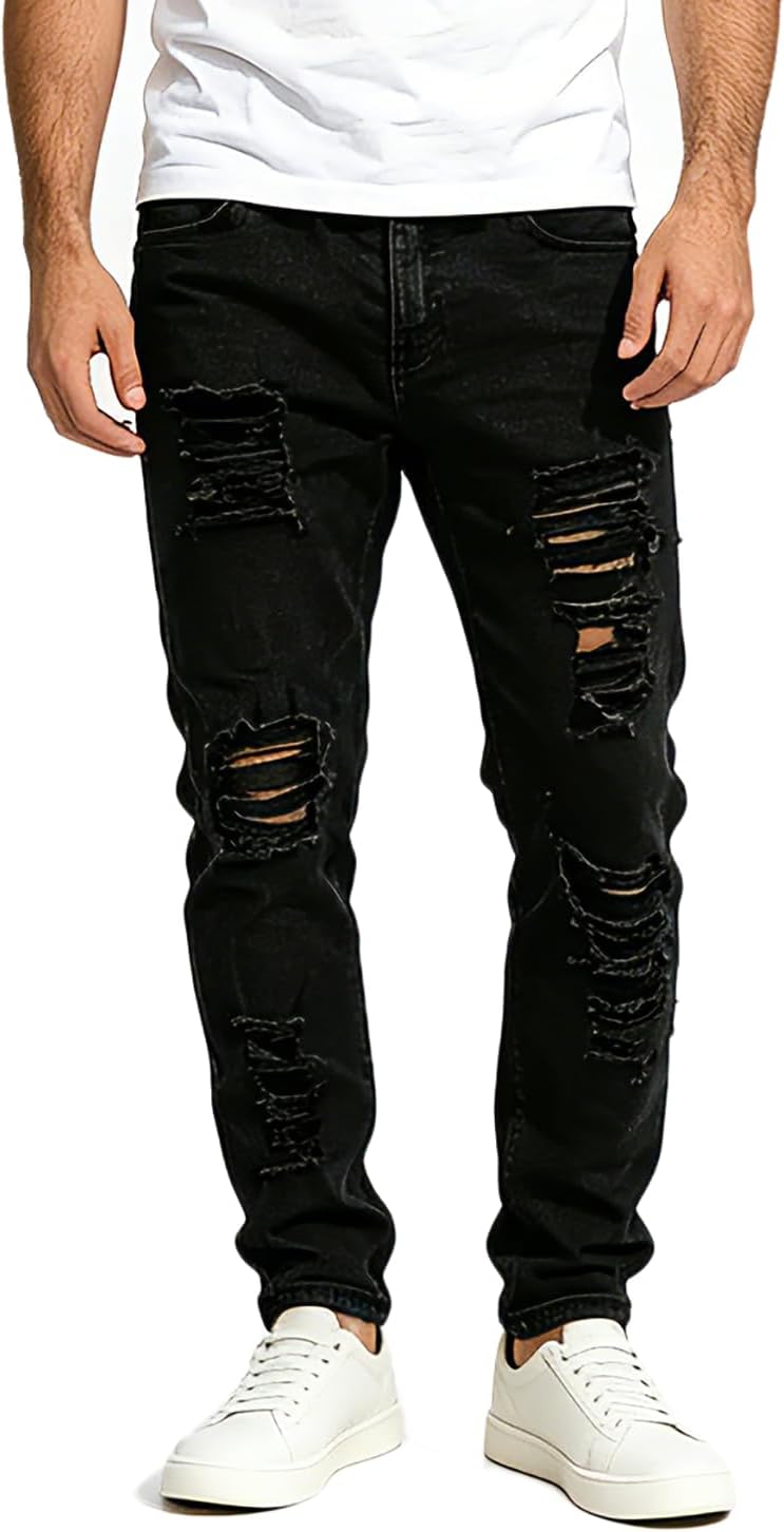 Men's Ripped Skinny Stretch Distressed Destroyed Slim Jeans Denim Pants