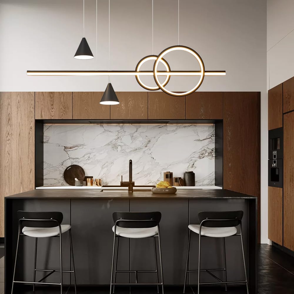 Liniowa lampa wisząca, czarna metalowa lampa wisząca z długim paskiem z białym akrylowym kloszem, lampy wiszące do restauracji, nowoczesne lampy LED o mocy 60 W - tryb 3 kolorów, minimalistyczne